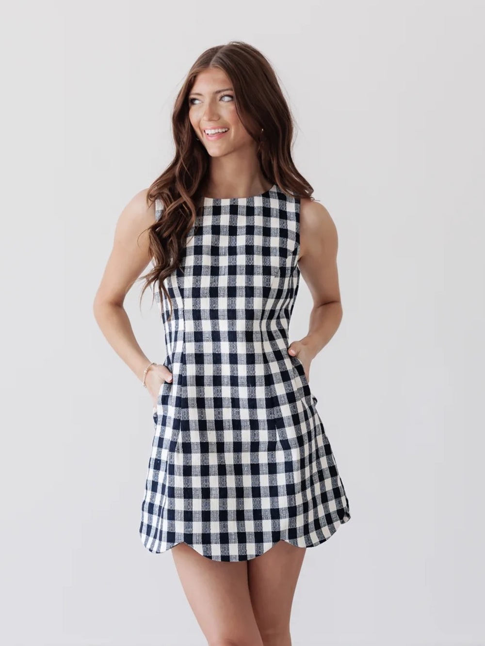 Navy and White Gingham Sleeveless Mini Dress